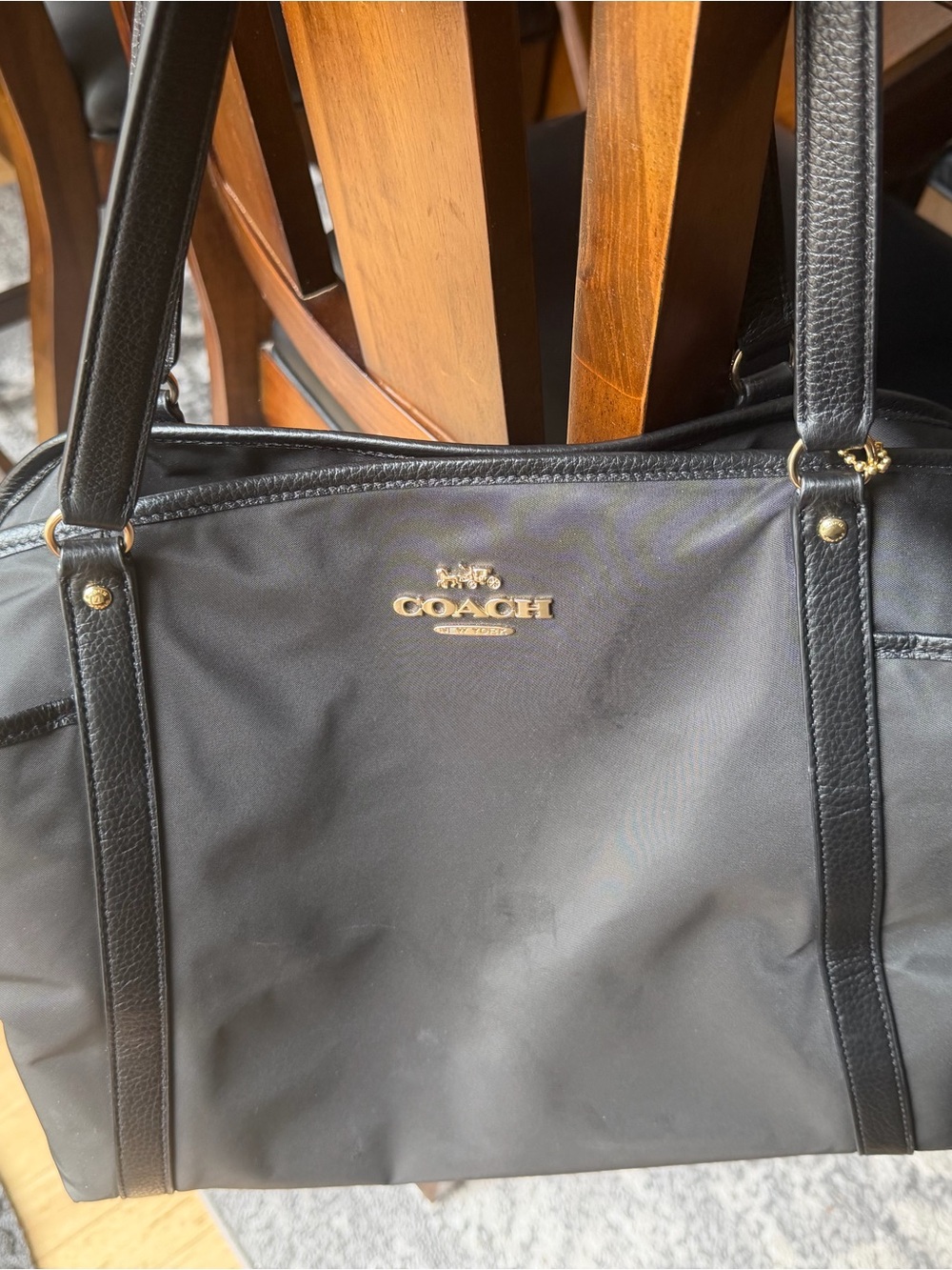 COACH Black Nylon Tote Bag with Leather Trim